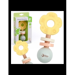 CLASSIC WORLD Drewniana Pastelowa Grzechotka Gryzak 2w1 Kwiatuszek