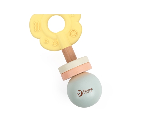 CLASSIC WORLD Drewniana Pastelowa Grzechotka Gryzak 2w1 Kwiatuszek