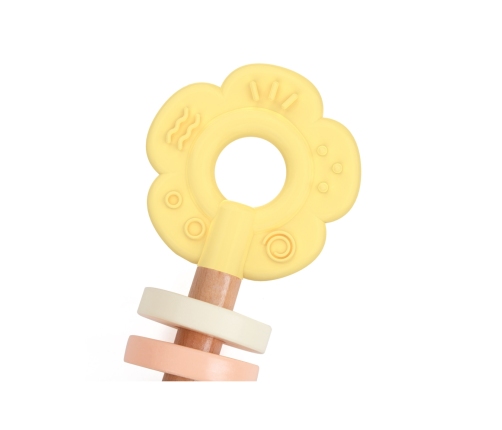 CLASSIC WORLD Drewniana Pastelowa Grzechotka Gryzak 2w1 Kwiatuszek