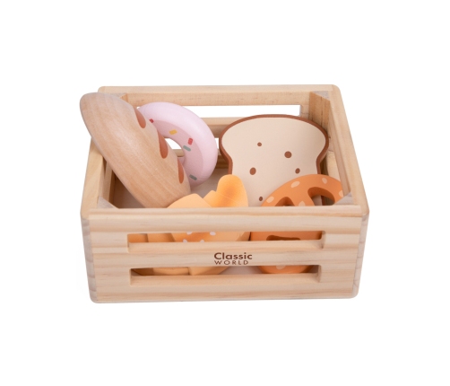 CLASSIC WORLD Zestaw Drewnianych Wypieków w Koszyku 6 el.