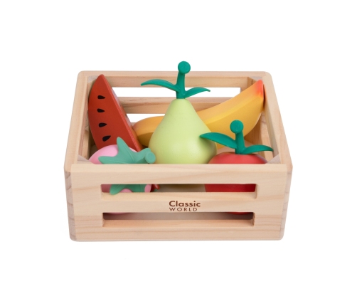 CLASSIC WORLD Zestaw Drewnianych Owoców w Koszyku 6 el.