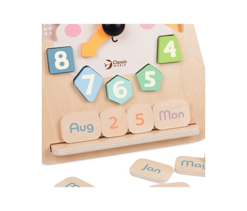 CLASSIC WORLD Zegar Miś Montessori Edukacyjny 3w1 Nauka Czasu Liczenia i Daty