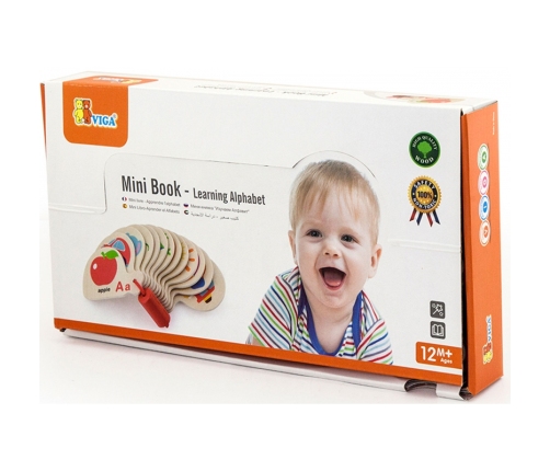 VIGA Drewniana Książeczka do Nauki Alfabetu i Angielskiego Montessori