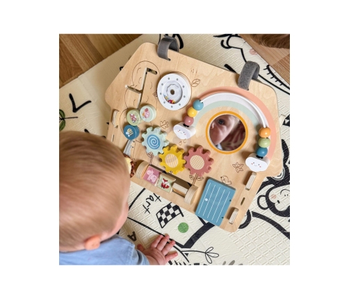 TOOKY TOY Duża Drewniana Tablica Manipulacyjna Domek - Centrum Aktywności