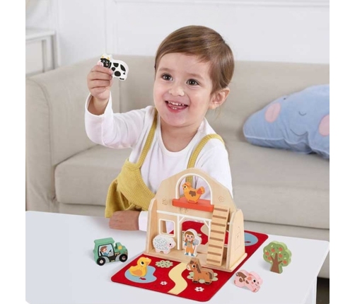 TOOKY TOY Drewniana Składana Farma w Walizce ze Zwierzątkami