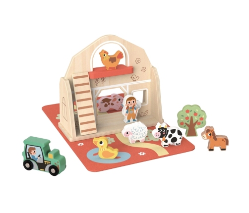 TOOKY TOY Drewniana Składana Farma w Walizce ze Zwierzątkami