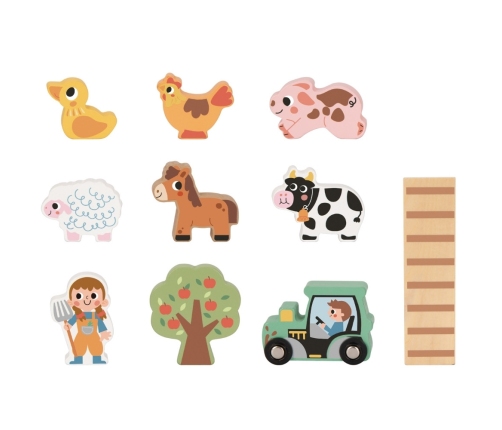 TOOKY TOY Drewniana Składana Farma w Walizce ze Zwierzątkami