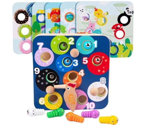 TOOKY TOY Drewniana Gra Zręcznościowa 2w1 Wyciągnij Robaczki dla Dzieci