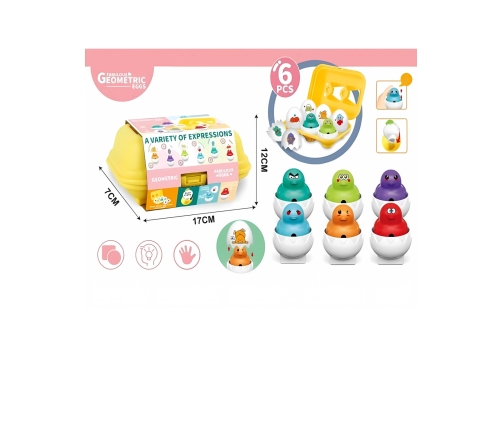 WOOPIE Układanka Sorter Montessori Dopasuj Kształty Wesołe Kurczaczki Jajka 6szt