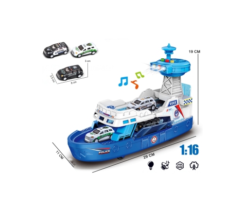 WOOPIE Łódź Policyjna Patrolowa Interaktywna - Skala 1:16 + Autka 3 szt.