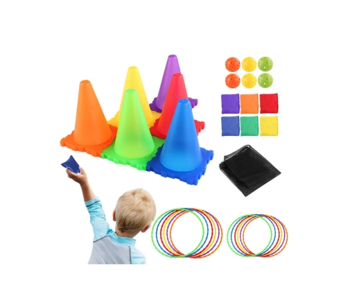 WOOPIE Zestaw Gier Ogrodowych 3w1 Pachołki Obręcze Woreczki 30 el.