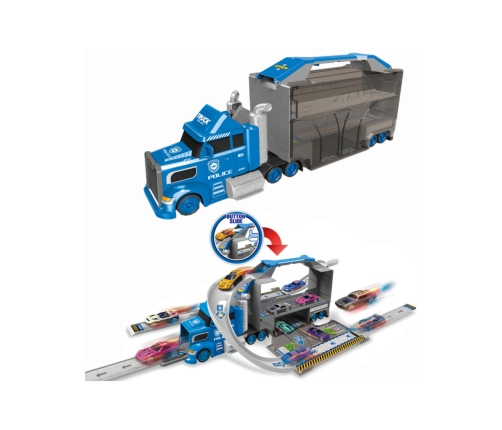 WOOPIE Zestaw Ciężarówka Policyjna Laweta Garaż Tor Wyścigowy