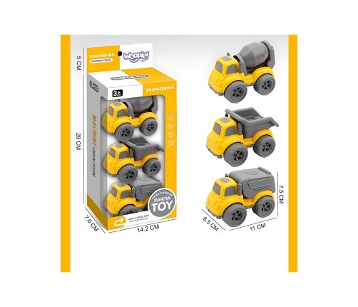 WOOPIE Zestaw 3w1 Pojazdy Budowlane Śmieciarka Betoniarka Wywrotka