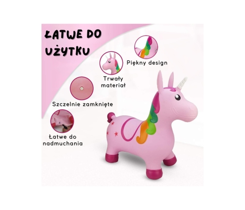 WOOPIE Skoczek Gumowy do Skakania Jednorożec Różowy + Pompka