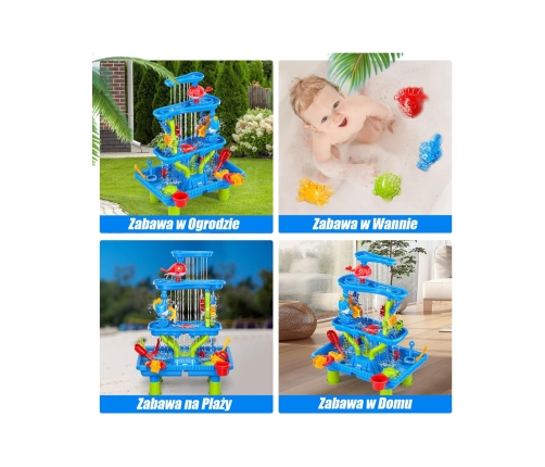 WOOPIE Stolik Wodny 4w1 Piaskownica Wodospad XL 4-Poziomowy Delfin