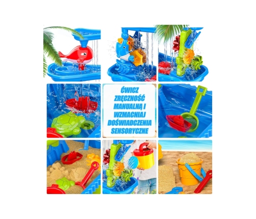 WOOPIE Stolik Wodny 4w1 Piaskownica Wodospad XL 4-Poziomowy Delfin