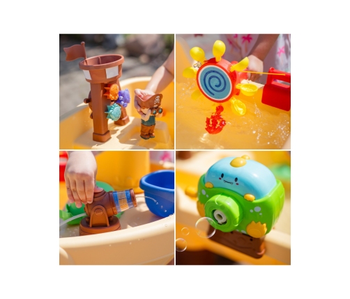 WOOPIE Stolik Wodny 2w1 Piaskownica Statek Piracki XL z Maszyna do Robienia Baniek Mydlanych