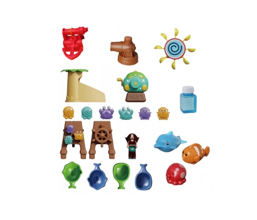 WOOPIE Stolik Wodny 2w1 Piaskownica Statek Piracki XL z Maszyna do Robienia Baniek Mydlanych