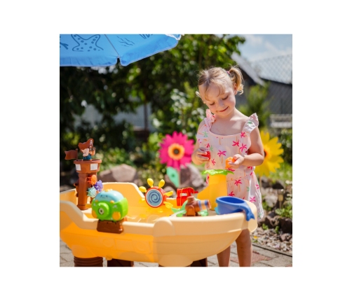 WOOPIE Stolik Wodny 2w1 Piaskownica Statek Piracki z Parasolem XL z Maszyna do Robienia Baniek Mydlanych