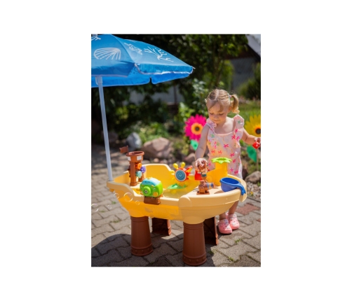 WOOPIE Stolik Wodny 2w1 Piaskownica Statek Piracki z Parasolem XL z Maszyna do Robienia Baniek Mydlanych