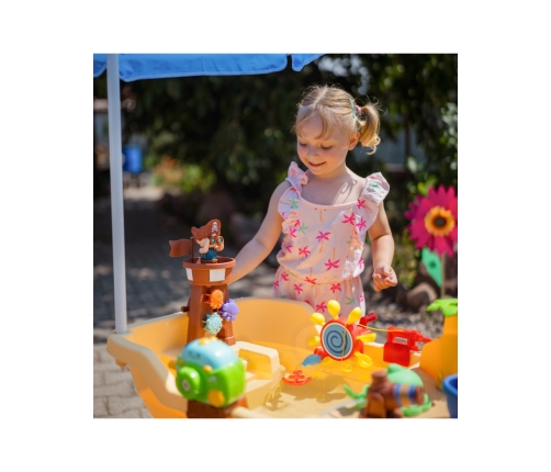 WOOPIE Stolik Wodny 2w1 Piaskownica Statek Piracki z Parasolem XL z Maszyna do Robienia Baniek Mydlanych