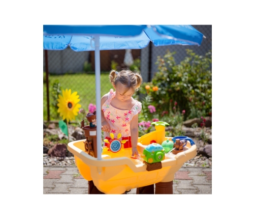 WOOPIE Stolik Wodny 2w1 Piaskownica Statek Piracki z Parasolem XL z Maszyna do Robienia Baniek Mydlanych