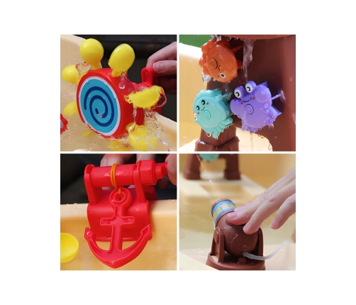 WOOPIE Stolik Wodny 2w1 Piaskownica Statek Piracki z Parasolem XL z Maszyna do Robienia Baniek Mydlanych