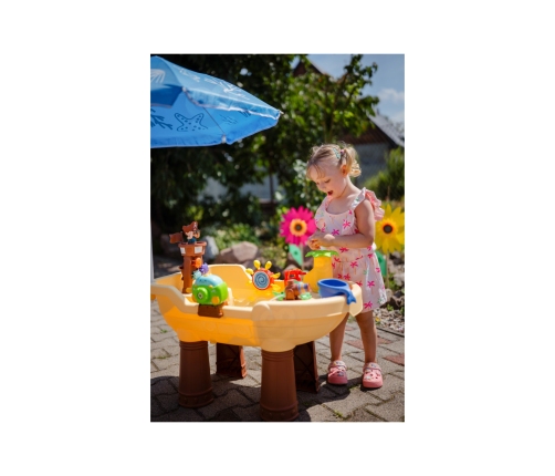 WOOPIE Stolik Wodny 2w1 Piaskownica Statek Piracki z Parasolem XL z Maszyna do Robienia Baniek Mydlanych