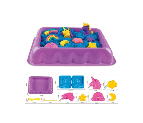 WOOPIE Piasek Kinetyczny 0,6 kg Zestaw Jednorożec Stolik z Foremkami