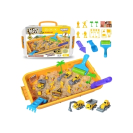 WOOPIE Piasek Kinetyczny 1,5 kg Zestaw XXL Plac Budowy Stolik z Foremkami i Pojazdami