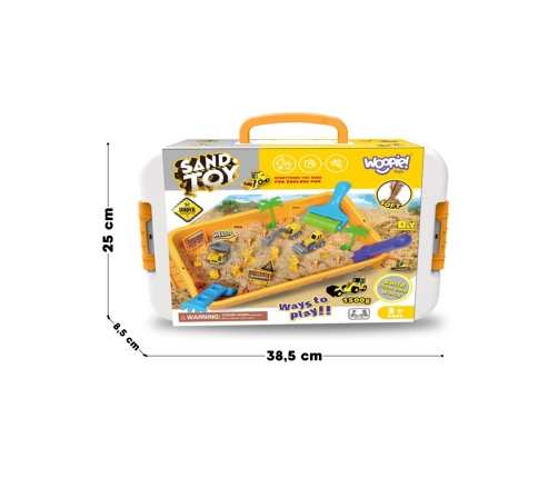 WOOPIE Piasek Kinetyczny 1,5 kg Zestaw XXL Plac Budowy Stolik z Foremkami i Pojazdami