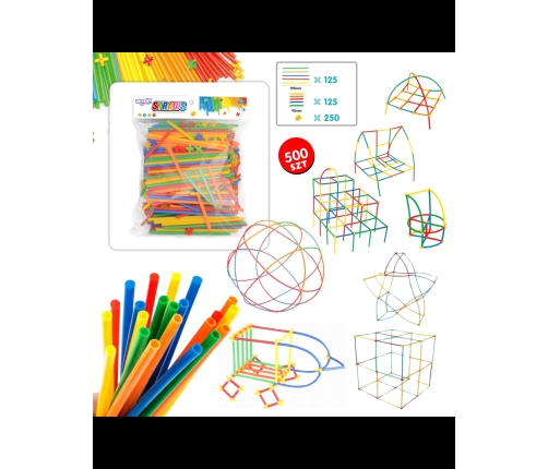 WOOPIE Klocki Konstrukcyjne Kolorowe Słomki 500 el.