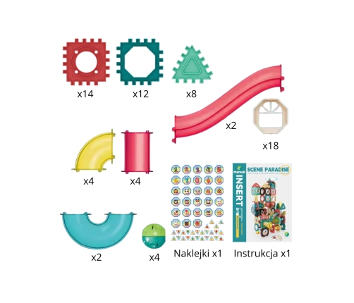WOOPIE Klocki Magnetyczne Konstrukcyjne 3D Zestaw Edukacyjny Tor Kulkowy 68el.