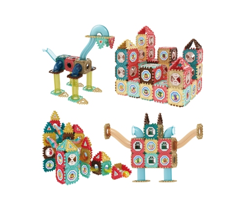 WOOPIE Klocki Magnetyczne Konstrukcyjne 3D Zestaw Edukacyjny Tor Kulkowy 128el.