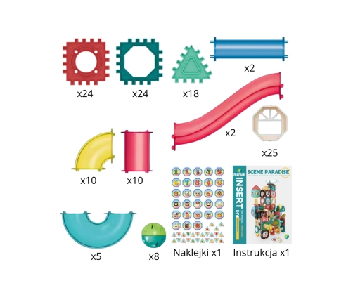 WOOPIE Klocki Magnetyczne Konstrukcyjne 3D Zestaw Edukacyjny Tor Kulkowy 128el.