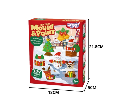 WOOPIE Zestaw Kreatywny z Farbami DIY Zrób Odlewy Gipsowe Figurki i Pomaluj - Zestaw Świąteczny