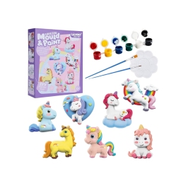 WOOPIE Zestaw Kreatywny z Farbami DIY Zrób Odlewy Gipsowe Figurki i Pomaluj - Zestaw Jednorożce