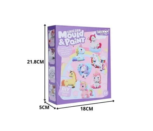 WOOPIE Zestaw Kreatywny z Farbami DIY Zrób Odlewy Gipsowe Figurki i Pomaluj - Zestaw Jednorożce