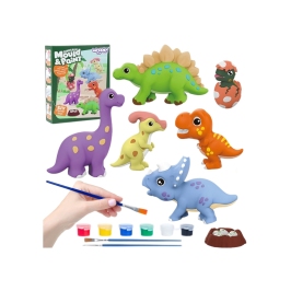 WOOPIE Zestaw Kreatywny z Farbami DIY Zrób Odlewy Gipsowe Figurki i Pomaluj - Zestaw Dinozaury