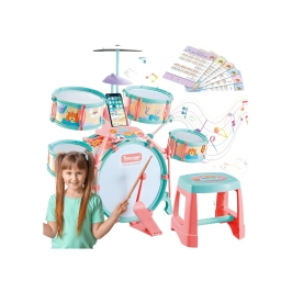 WOOPIE Perkusja Edukacyjna dla Dzieci 5 Bębnów 1 Talerz + Taboret z Motywem Zwierzątek WOOPIE Perkusja Edukacyjna dla Dzieci 5 Bębnów 1 Talerz + Taboret z Motywem Zwierzątek