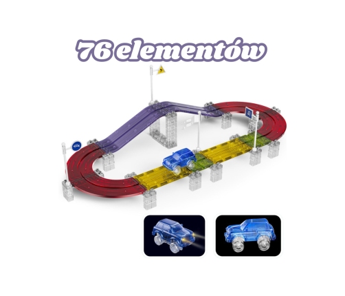 WOOPIE Magnetyczny Tor Samochodowy Wyścigowy + Autko 76 el.