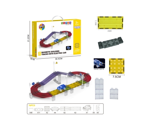 WOOPIE Magnetyczny Tor Samochodowy Wyścigowy + Autko 76 el.