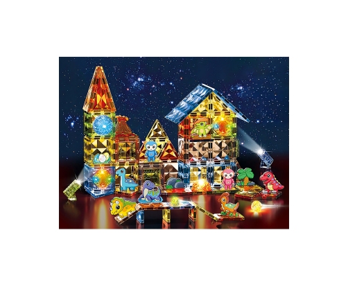 WOOPIE Klocki Magnetyczne Konstrukcyjne Świecące 3D Park Dinozaurów 124el.