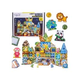 WOOPIE Klocki Magnetyczne Konstrukcyjne Świecące 3D Świat Zwierząt 124el.