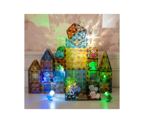 WOOPIE Klocki Magnetyczne Konstrukcyjne Świecące 3D Świat Zwierząt 124el.