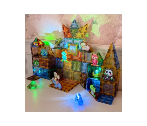 WOOPIE Klocki Magnetyczne Konstrukcyjne Świecące 3D Świat Zwierząt 124el.