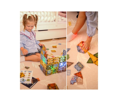 WOOPIE Klocki Magnetyczne Konstrukcyjne Świecące 3D Świat Zwierząt 124el.