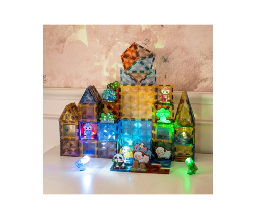 WOOPIE Klocki Magnetyczne Konstrukcyjne Świecące 3D Świat Zwierząt 124el.