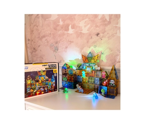 WOOPIE Klocki Magnetyczne Konstrukcyjne Świecące 3D Świat Zwierząt 124el.