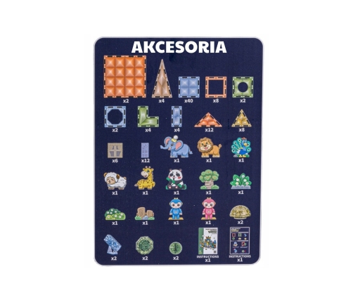 WOOPIE Klocki Magnetyczne Konstrukcyjne Świecące 3D Świat Zwierząt 124el.